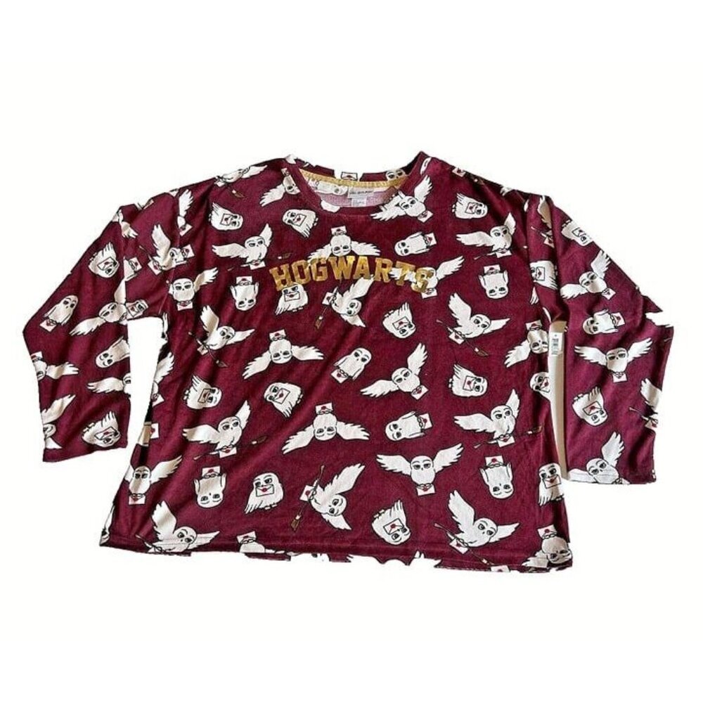 XL Woman Harry Potter Hogwarts Hedwig Letters Soft‎ Sleepwear Maroon PJ Top